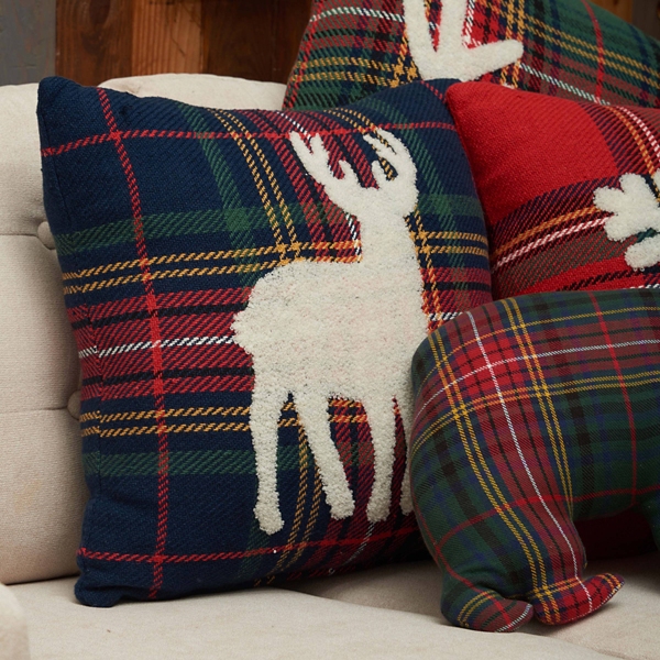 Blue Lennox Deer Plaid Christmas Pillow