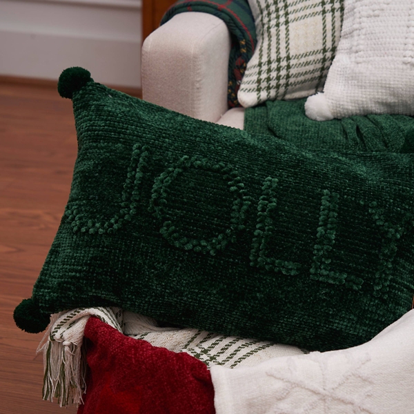 Green Chenille Jolly Christmas Pillow