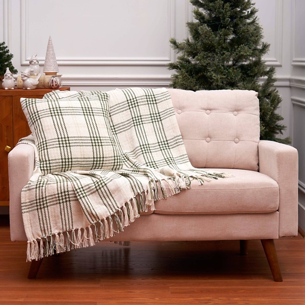 Sage Green and Gold Plaid Throw