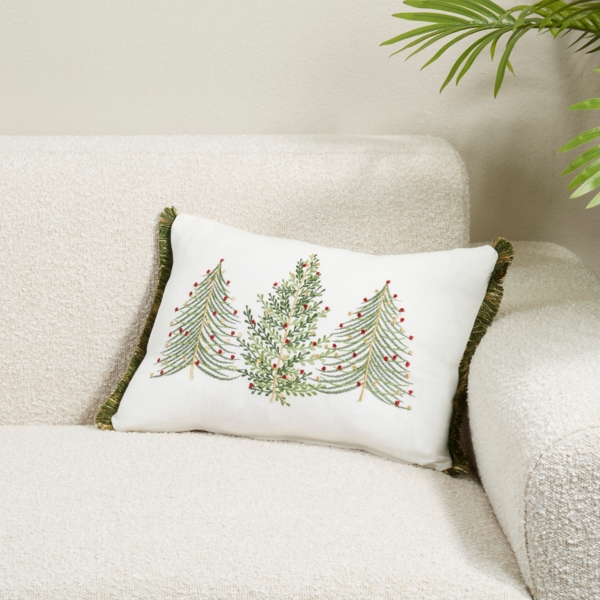 Stitched Christmas Tree Fringe Pillow