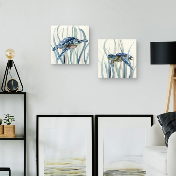 Turtles in Sea Grass Canvas Art Prints, Set of 2