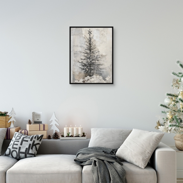 Christmas Tree on Paper Framed Canvas Art Print