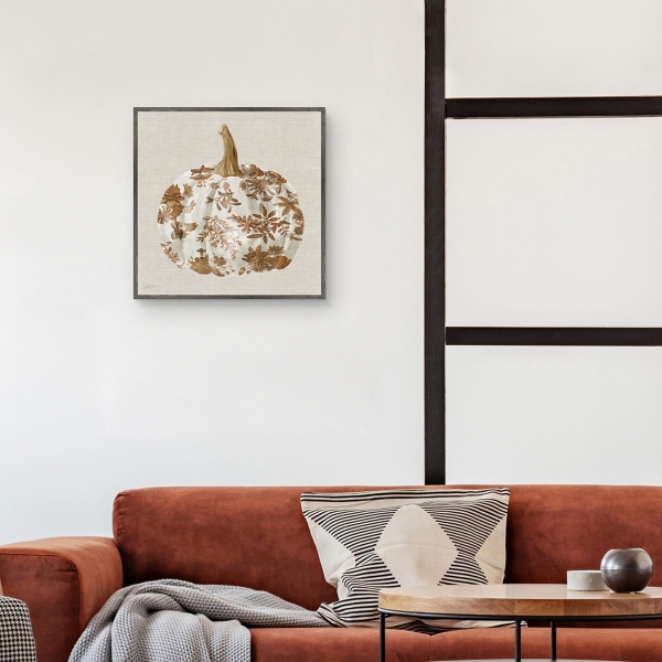 Brown Floral Pumpkin Framed Canvas Art Print