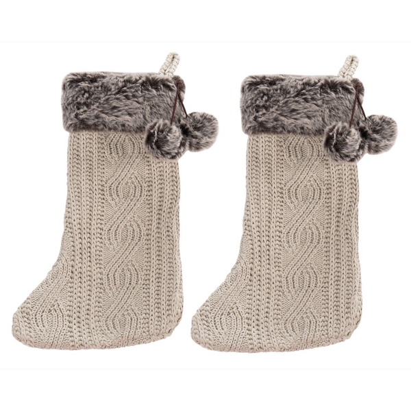 Beige Cable Knit Gingerbread Stockings, Set of 2