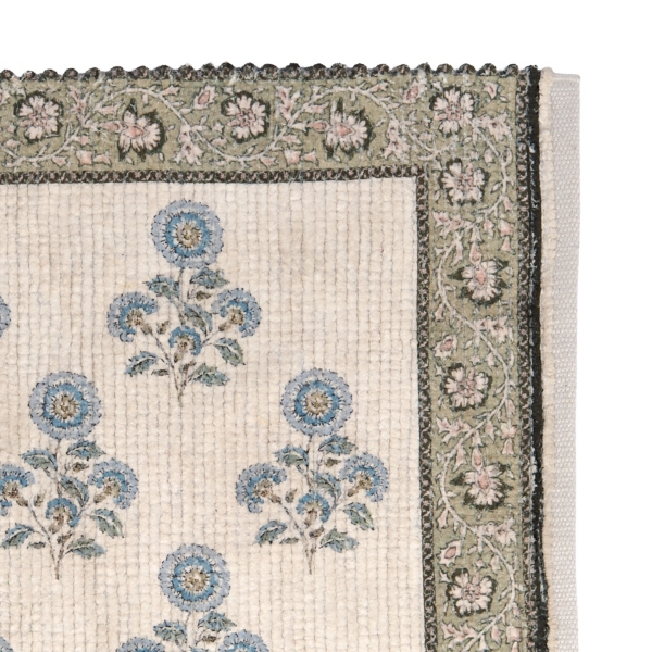 Blue and Green Floral Scatter Rug