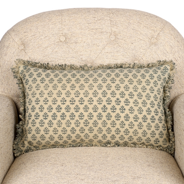 Sage Floral Fringe Lumbar Pillow