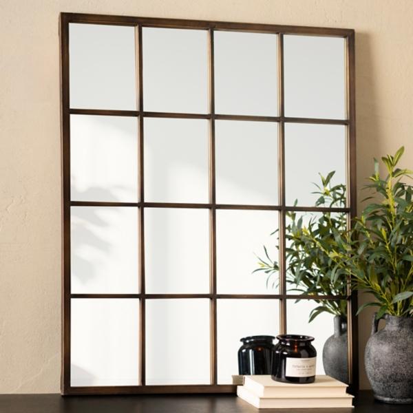 Bronze Paned Metal Wall Mirror