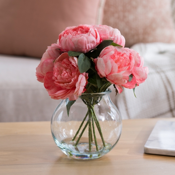 Pink Peony Glass Vase Arrangement