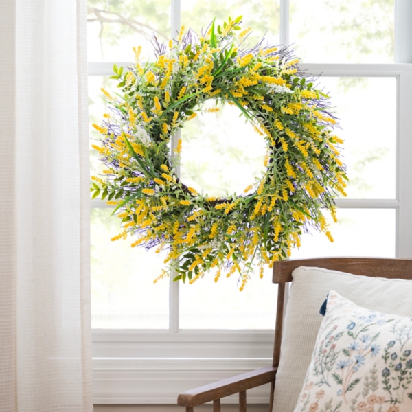 Yellow Foam Mixed Fern and Berry Wreath