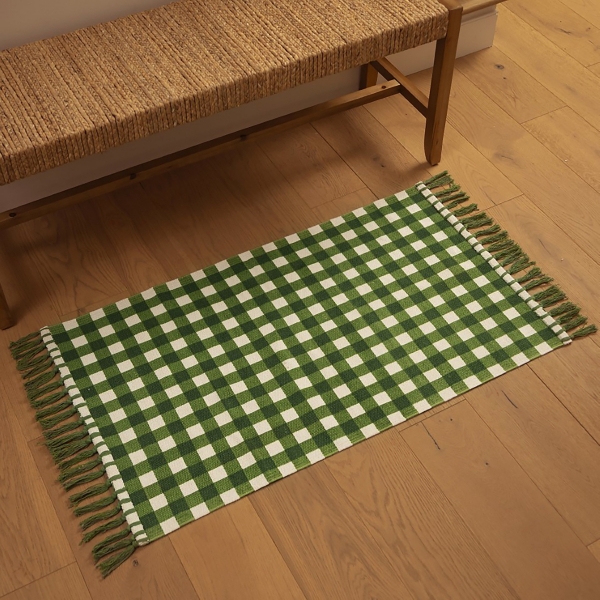 Green Clover & Plaid Reversible Scatter Rug