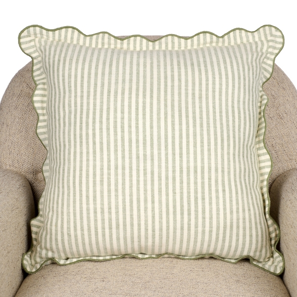 Green Stripe Scalloped Pillow