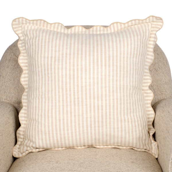 Taupe Stripe Scalloped Pillow