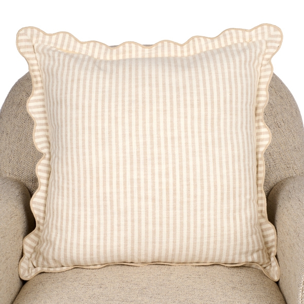 Taupe Stripe Scalloped Pillow