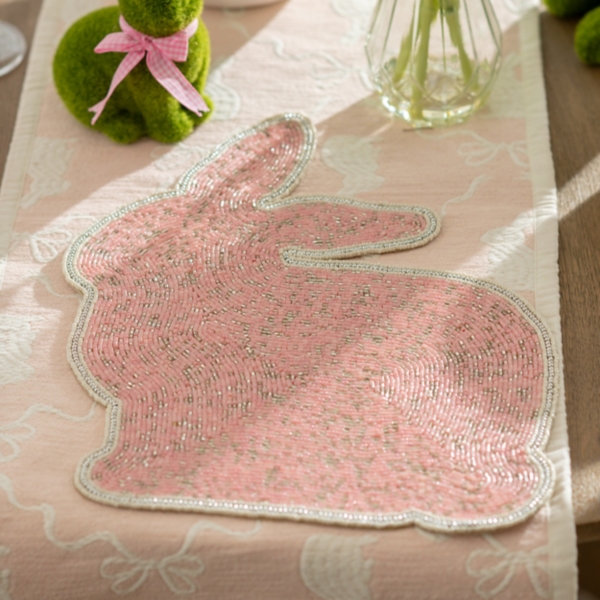 Pink Beaded Bunny Shaped Placemat
