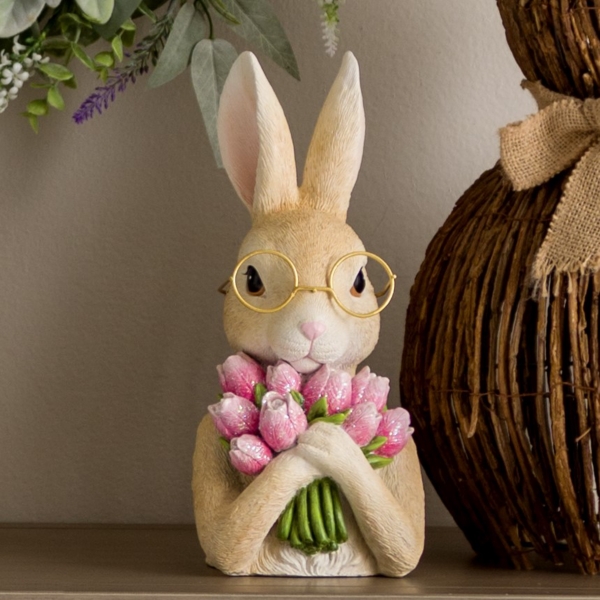 Bunny with Floral Bouquet Figurine