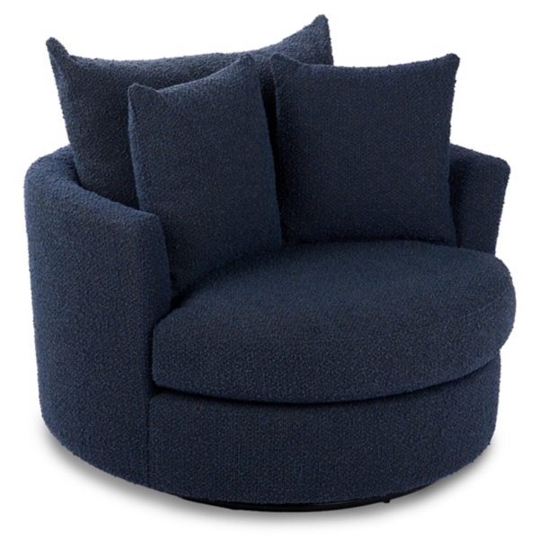 Round Navy Blue Boucle Swivel Accent Chair