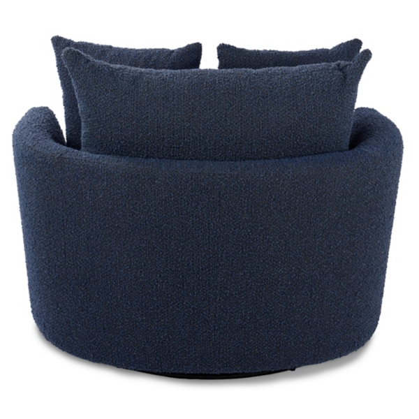 Round Navy Blue Boucle Swivel Accent Chair