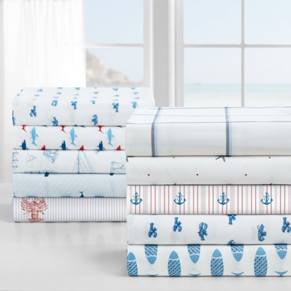 Blue Whale Stripe Cotton 4-pc. King Sheet Set