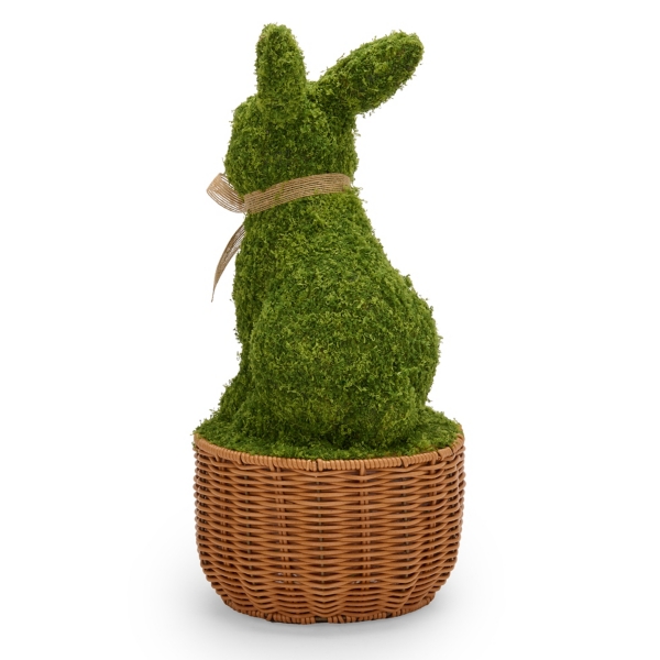 Moss Bunny in Basket Statue