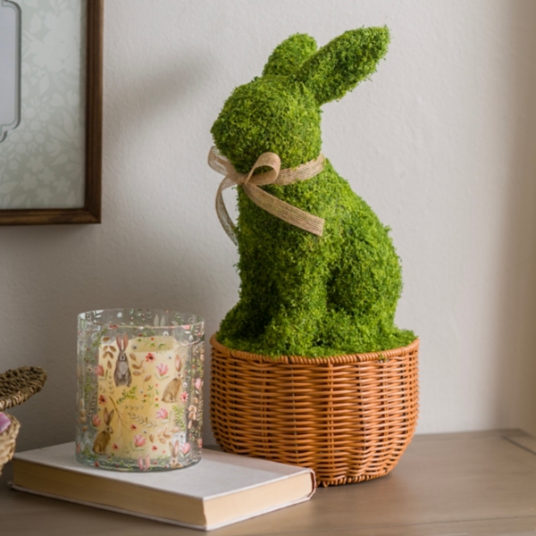 Moss Bunny in Basket Statue