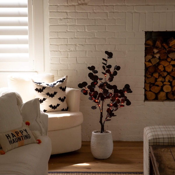 ft. Pre-Lit Black Eucalyptus Halloween Tree