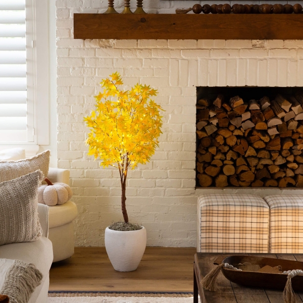 ft. Pre-Lit Yellow Autumn Maple Tree