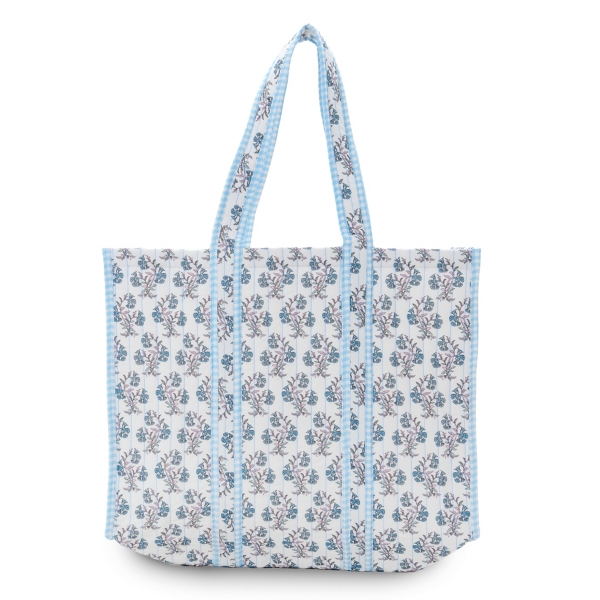 Blue Paisley Print Quilted Tote Bag