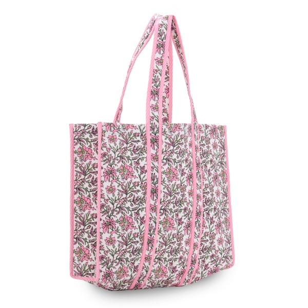 Pink Ditsy Floral Print Quilted Tote Bag
