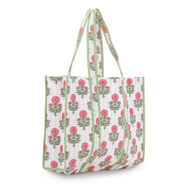 Pink and Green Paisley Print Quilted Tote Bag | Kirklands Home