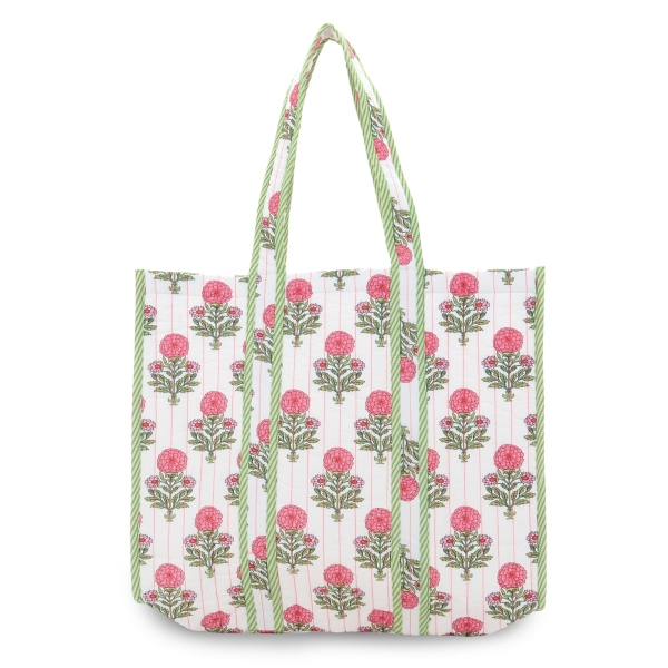 Pink and Green Paisley Print Quilted Tote Bag