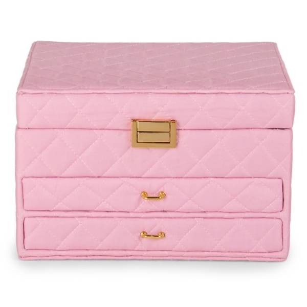 Large Pink Quilted Jewelry Box