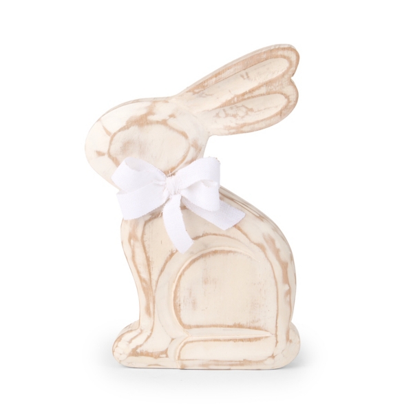 Wooden Bunny Statue with Bow, 10 in.