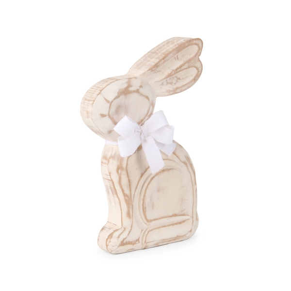 Wooden Bunny Statue with Bow, 10 in.