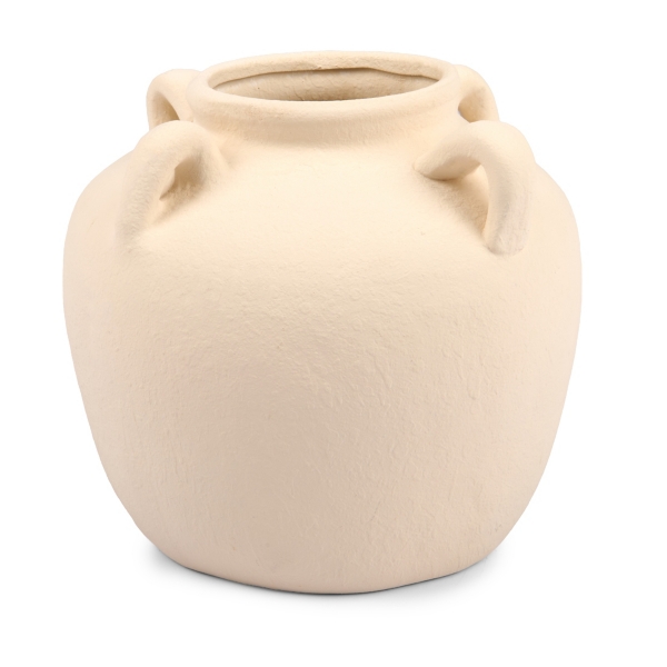 Ivory Ceramic Jug Vase with Four Handles, 8 in.