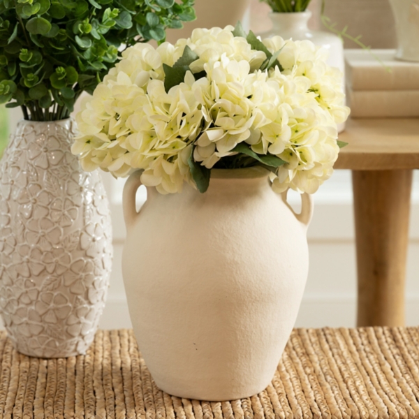 Ivory Ceramic Jug Vase with Two Handles, 12 in.