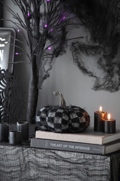 Black & White Checkered Fabric Pumpkin