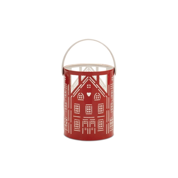 Red Metal House Christmas Lanterns, Set of 2