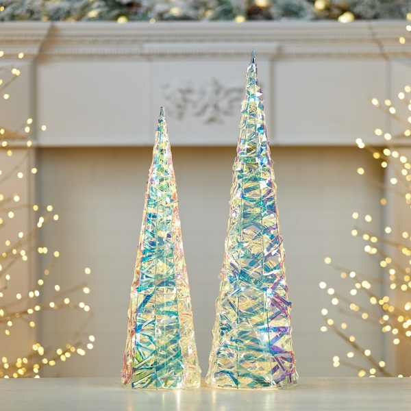 LED Iridescent Christmas Trees, Set of 2