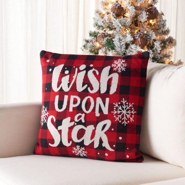 Wish Upon a Star Buffalo Check Christmas Pillow