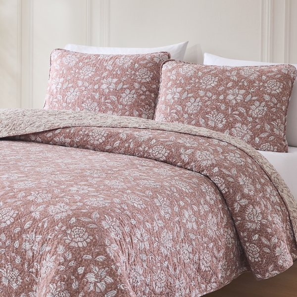 Zara Terracotta Floral 3-pc. Full/Queen Quilt Set