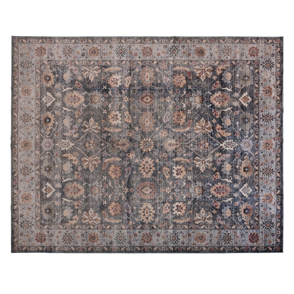 Blue Kat Floral Washable Area Rug