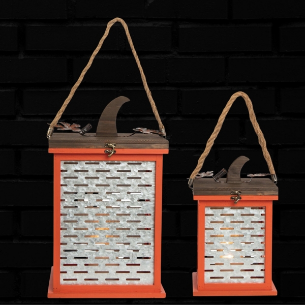 Orange Metal Pumpkin Lanterns, Set of 2