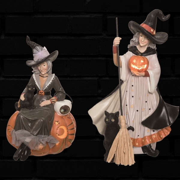LED Halloween Witch Figurines, Set of 2
