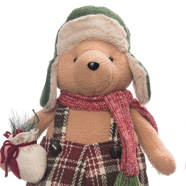 Plush Plaid Santa and Bear Figurines, Set of 2
