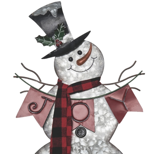Metal Snowman Figurines with Banners, Set of 2