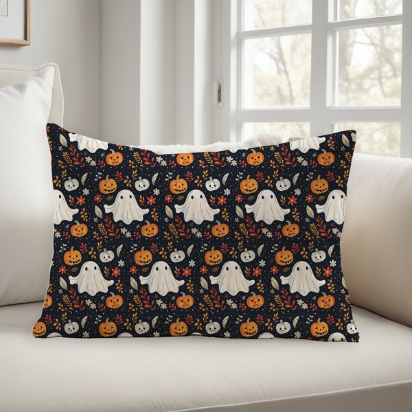Ghost Fall Leaf Pattern Halloween Lumbar Pillow