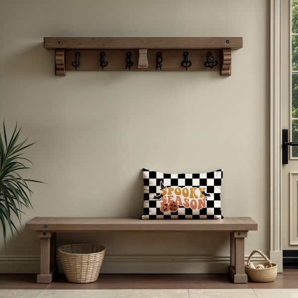 Spooky Season Checkered Lumbar Pillow