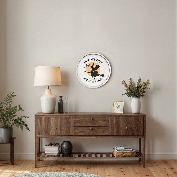 Moon's Out Brooms Out Round Wall Plaque