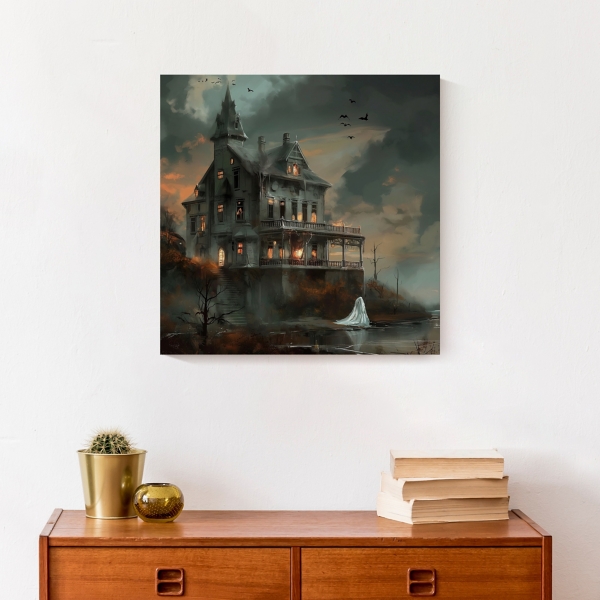 Haunted Lakeside Mansion Canvas Art Print