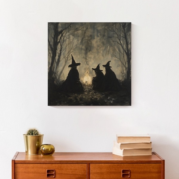 Spooky Witches Circle Canvas Art Print